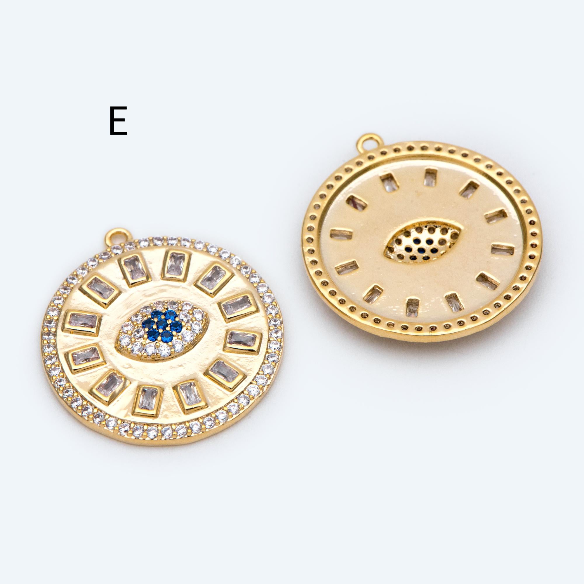 4pcs CZ pave Evil Eye Charms, 18K Gold plated Brass, Greek Eye Pendants for Earring/ Necklace, DIY Handmade Jewelry Component (GB-1527)